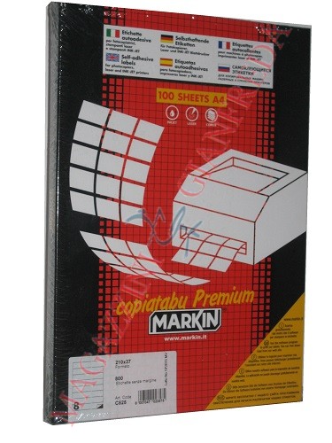 MARKIN C525 ETICHETTE MM 210X37 AUTOADESIVE PERMANENTI SENZA MARGINE. 100 FOGLI A4 DA 8 ETICHETTE